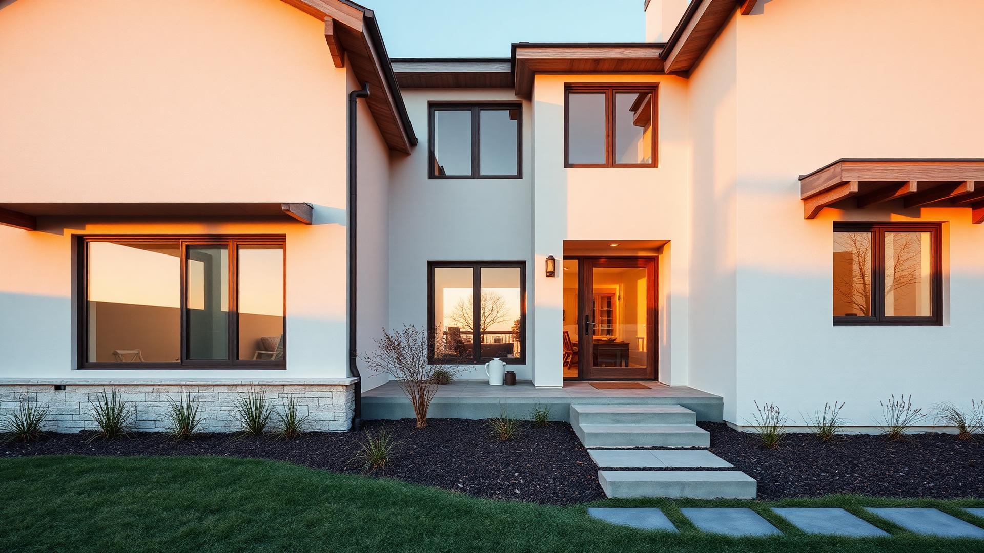 A modern family home at golden hour